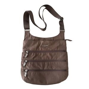 Baggallini Brown Nylon Crossbody Bag Multiple Zip Pockets Adjustable Strap